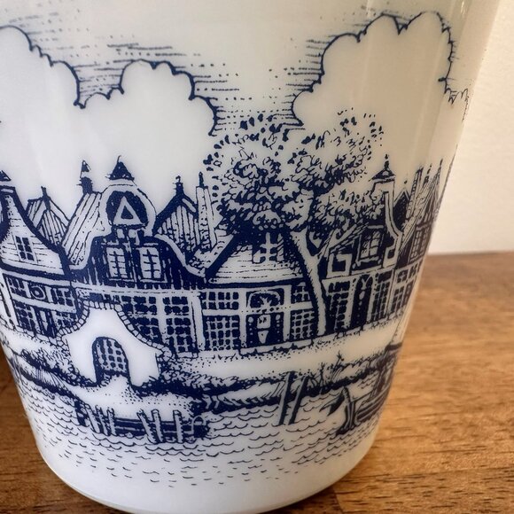 Vintage Milk Glass Bottle Dutch‎ Canal Scene Blue Transferware Bar Decor - Picture 3 of 6